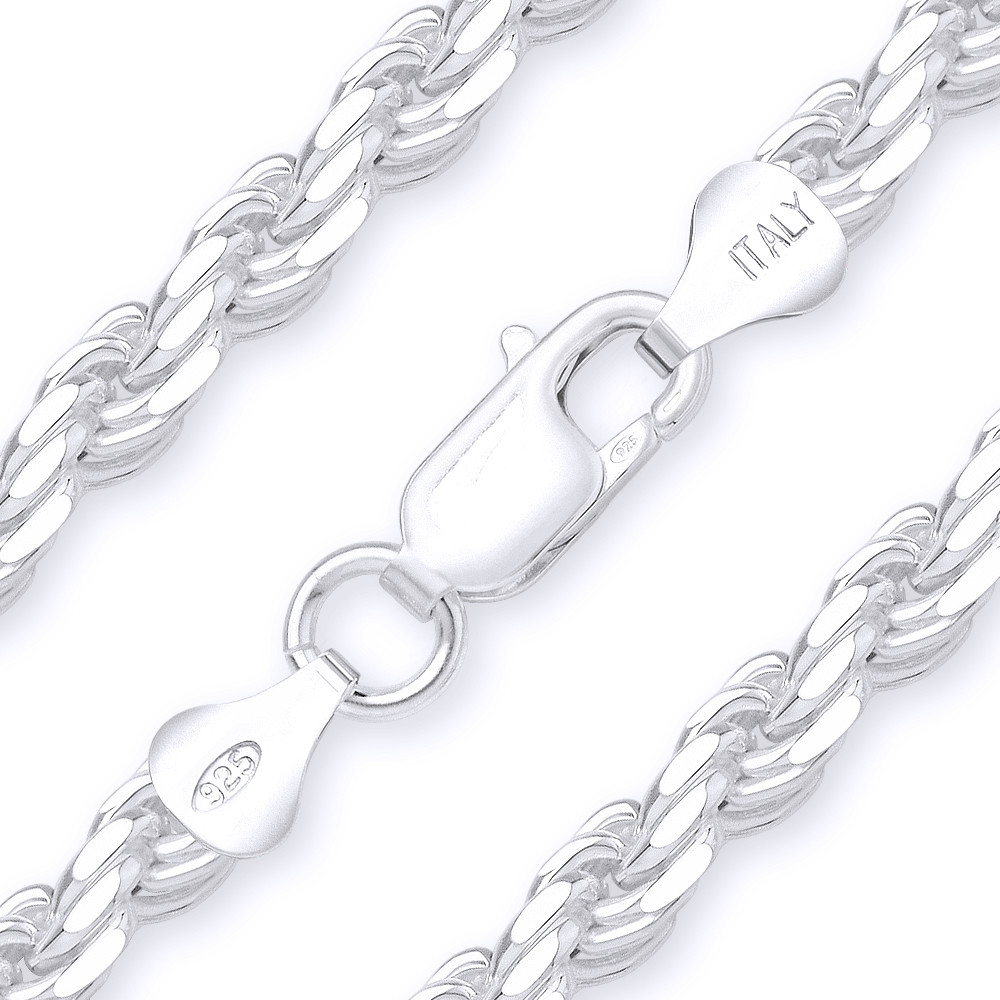 5mm (Gauge 120) Twist-Rope Diamond-Cut Link Italian Chain Necklace 