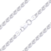 2mm (Gauge 050) Twist-Rope Diamond-Cut Link Italian Chain Bracelet in Solid .925 Sterling Silver - CLB-ROPE1-050-SLP