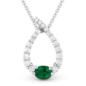 0.50ct Emerald & Diamond Water Drop Charm Journey Pendant & Chain Necklace in 14k White Gold