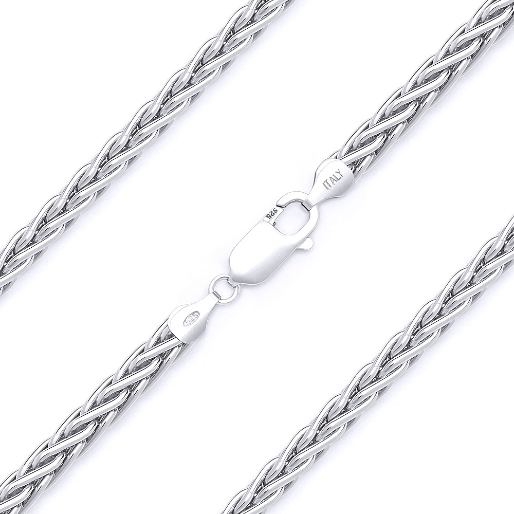 1.2mm Wheat Link Italian Rope Chain Necklace in Solid .925 Italy Sterling Silver