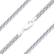 2.5mm Wheat / Spiga Link Italian Chain Necklace in Solid .925 Sterling Silver w/ Rhodium Plating - CLN-WHEAT1-2.5MM-SLW