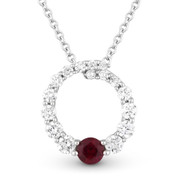 0.47ct Ruby & Diamond Journey Circle Eternity Pendant & Chain Necklace in 14k White Gold