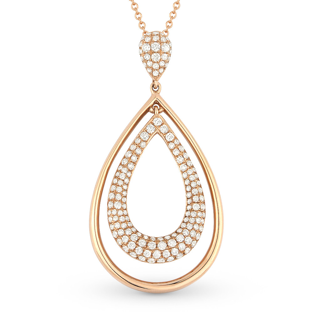 0.74ct Round Cut Diamond Pave TearDrop Pendant & Chain Necklace in 14k