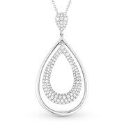 0.74ct Round Cut Diamond Pave Tear-Drop Pendant & Chain Necklace in 14k White Gold