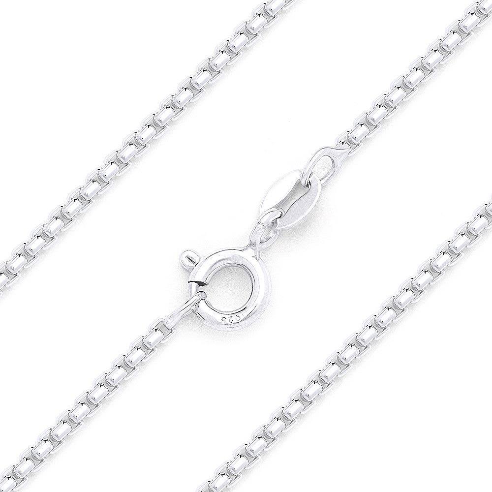 .925 Italy Sterling Silver /& Rhodium Round Box 1.5mm Link Italian Chain Necklace