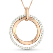 1.10ct Round Cut Diamond Eternity Double-Circle Pendant & Chain Necklace in 14k Rose & White Gold