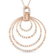 0.83ct Round Cut Diamond Pave Multi-Circle Stack Pendant & Chain Necklace in 14k Rose Gold