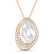0.42ct Diamond & Hammered Centerpiece Statement Pendant & Chain Necklace in 14k Rose & White Gold