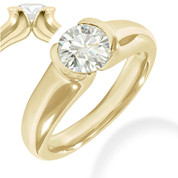 Charles & Colvard® Forever Brilliant® Round Cut Moissanite Half-Bezel Solitaire Engagement Ring in 14k Yellow Gold - JC-SR 401-FB-14Y