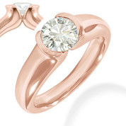Charles & Colvard® Forever ONE® Round Brilliant Cut Moissanite Half-Bezel Solitaire Engagement Ring in 14k Rose Gold - JC-SR 401-FO-14R