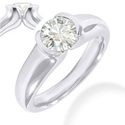 Charles & Colvard® Forever ONE® Round Brilliant Cut Moissanite Half-Bezel Solitaire Engagement Ring in 14k White Gold - JC-SR 401-FO-14W