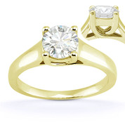 Charles & Colvard® Forever Classic® Round Brilliant Cut Moissanite 4-Prong Trellis Solitaire Engagement Ring in 14k Yellow Gold - US-SR430-MS-14Y