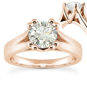 Charles & Colvard® Forever Classic® Round Brilliant Cut Moissanite 4-Prong Cathedral Solitaire Engagement Ring in 14k Rose Gold - US-SR433-MS-14R