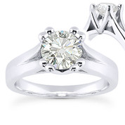 Charles & Colvard® Forever Classic® Round Brilliant Cut Moissanite 4-Prong Cathedral Solitaire Engagement Ring in 14k White Gold - US-SR433-MS-14W