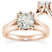 Charles & Colvard® Forever Brilliant® Round Cut Moissanite 4-Prong Cathedral Solitaire Engagement Ring in 14k Rose Gold - US-SR433-FB-14R