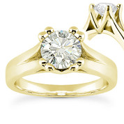 Charles & Colvard® Forever Brilliant® Round Cut Moissanite 4-Prong Cathedral Solitaire Engagement Ring in 14k Yellow Gold - US-SR433-FB-14Y