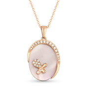 1.52ct Pink Mother-of-Pearl & Diamond Oval Pendant & Chain Necklace in 14k Rose Gold