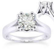 Charles & Colvard® Forever ONE® Round Brilliant Cut Moissanite 4-Prong Cathedral Solitaire Engagement Ring in 14k White Gold - US-SR433-FO-14W