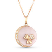2.17ct Pink Mother-of-Pearl & Diamond Circle Pendant & Chain Necklace in 14k Rose Gold