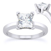 Charles & Colvard® Forever Brilliant® Square Cut Moissanite 4-Prong Solitaire Engagement Ring in 14k White Gold - US-SR8188-FB-14W