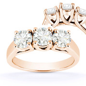 Charles & Colvard® Forever Brilliant® Round Cut Moissanite 4-Prong Trellis 3-Stone Engagement Ring in 14k Rose Gold - US-TSR226-FB-14R