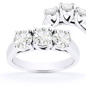 Charles & Colvard® Forever Brilliant® Round Cut Moissanite 4-Prong Trellis 3-Stone Engagement Ring in 14k White Gold - US-TSR226-FB-14W