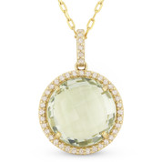 4.71ct Checkerboard Green Amethyst & Round Cut Diamond Halo Pendant & Chain Necklace in 14k Yellow Gold