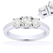 Charles & Colvard® Forever Classic® Round Brilliant Cut Moissanite 4-Prong Basket 3-Stone Engagement Ring in 14k White Gold - US-TSR2419-MS-14W