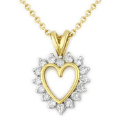 0.32ct Round Cut Diamond Heart Charm Pendant & Chain Necklace in 14k Yellow & White Gold