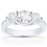 Charles & Colvard® Forever Brilliant® Round Cut Moissanite 4-Prong Trellis 3-Stone Engagement Ring in 14k White Gold - US-TSR2282-FB-14W