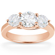 Charles & Colvard® Forever ONE® Round Brilliant Cut Moissanite 4-Prong Trellis 3-Stone Engagement Ring in 14k Rose Gold - US-TSR2282-FO-14R
