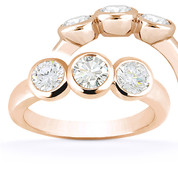 Charles & Colvard® Forever Classic® Round Brilliant Cut Moissanite Bezel-Set 3-Stone Engagement Ring in 14k Rose Gold - US-TSR7661-MS-14R