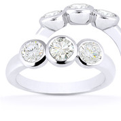 Charles & Colvard® Forever Classic® Round Brilliant Cut Moissanite Bezel-Set 3-Stone Engagement Ring in 14k White Gold - US-TSR7661-MS-14W