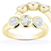 Charles & Colvard® Forever Classic® Round Brilliant Cut Moissanite Bezel-Set 3-Stone Engagement Ring in 14k Yellow Gold - US-TSR7661-MS-14Y