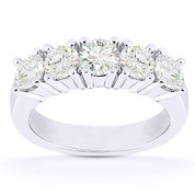 Charles & Colvard® Forever Brilliant® Round Cut Moissanite 5-Stone Wedding Band in 14k White Gold - US-WR145-5-FB-14W