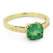 2.17ct Cushion Cut Lab-Created Green Spinel & Round Cut Diamond Engagement / Promise Ring in 14k Yellow Gold