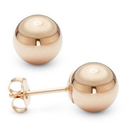 Polished Lightweight Hollow-Ball Bead Pushback Stud Earrings in 14k Rose Gold - ES013-14KR