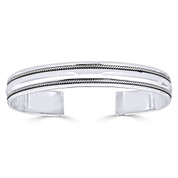 Open Cuff Twist-Rope-Detail Adjustable Bangle in Solid .925 Sterling Silver - ST-BG001-SL