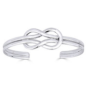 Love Knot Charm Open Cuff Adjustable Bangle in .925 Sterling Silver - ST-BG004-SL