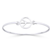 Peace Sign 15mm Circle Charm Bangle Bracelet in Solid .925 Sterling Silver - ST-BG010-SL