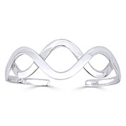 Overlapping Wave Adjustable Open Cuff Bangle Solid .925 Sterling Silver Bracelet - ST-BG012-SL