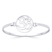 Om Symbol Hindu / Buddhist Charm Bangle Bracelet in Solid .925 Sterling Silver - ST-BG013-SL