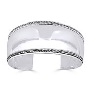 Polished & Rib-Detailed Adjustable Open Wide-Cuff Bangle in .925 Sterling Silver - ST-BG016-SL