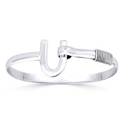 "U" Charm & Coiled Wire Cuff Bangle in Solid .925 Sterling Silver - ST-BG017-SL