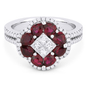 2.18ct Pear-Shaped Ruby & Diamond Right-Hand Flower Ring in 18k White Gold - AM-DR13108