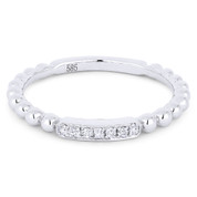 0.05ct Round Cut Diamond Bar & Ball-Bead-Band Stackable Anniversary Ring in 14k White Gold -  AM-DR13419