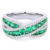 1.45ct Emerald & Diamond Pave Right-Hand Overlap-Design Fashion Ring in 18k White Gold - AM-DR13230