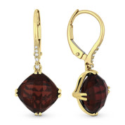 7.25ct Cushion Checkerboard Garnet & Diamond Dangling Earrings in 14k Yellow Gold - AM-DE11867