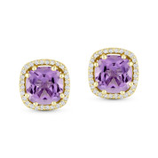 2.23ct Cushion Cut Amethyst & Diamond 8-Prong Square-Halo Stud Earrings in 14k Yellow Gold -  AM-DE11512Y