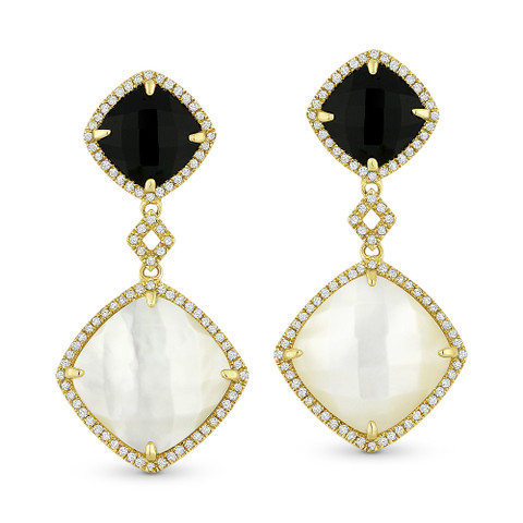 Mother-of-Pearl, Black Onyx, & 0.40ct Diamond Pave Dangling Earrings in ...